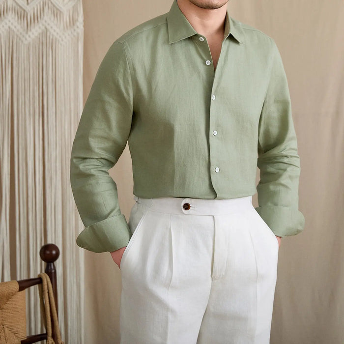 Slim-Fit Linen Long Sleeve Shirt BRABION