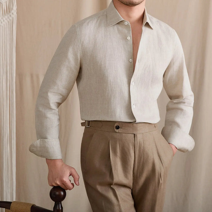 Slim-Fit Linen Long Sleeve Shirt BRABION