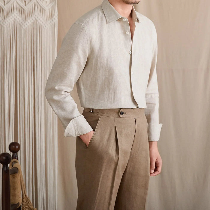 Slim-Fit Linen Long Sleeve Shirt BRABION