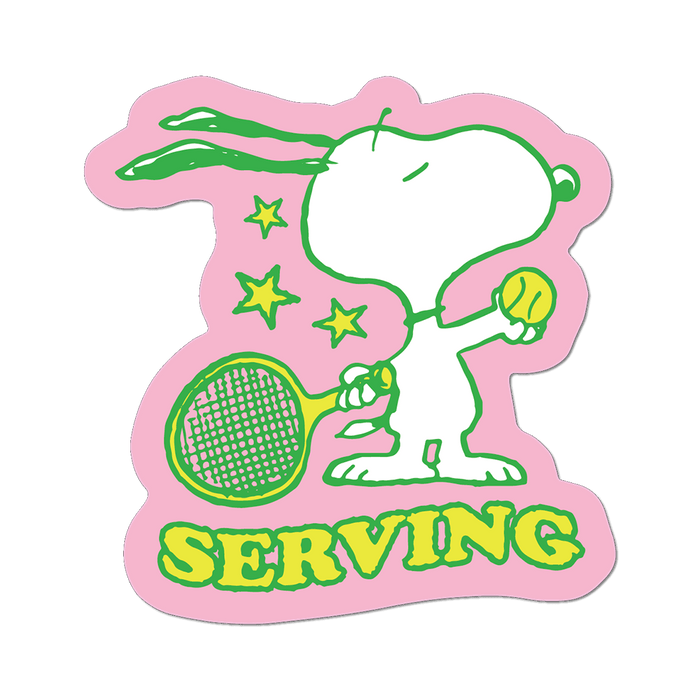 Snoopy Sticker Serving Tennis
