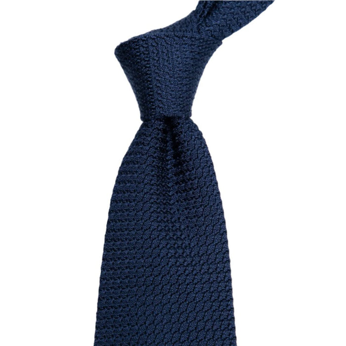 Sovereign Grade Grenadine Grossa Dark Navy tie, handmade in the United Kingdom, showcasing highest quality on a white surface. (Brand Name: KirbyAllison.com)