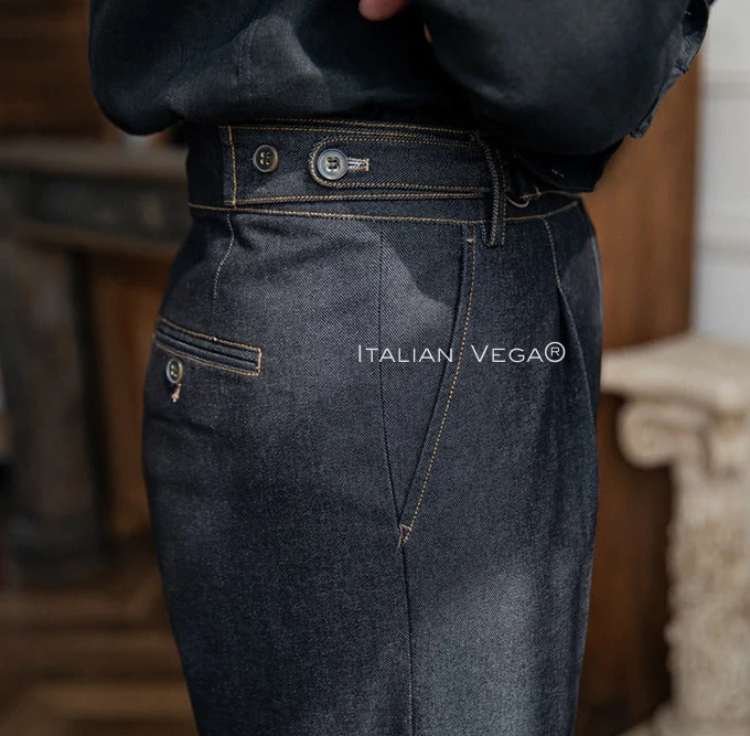 Space Blue Denim Veteran Gurkha Trouser Pants for Men by Italian Vega® (Limited Edition)