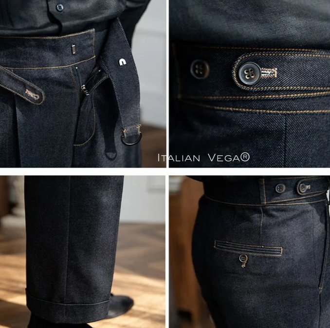Space Blue Denim Veteran Gurkha Trouser Pants for Men by Italian Vega® (Limited Edition)