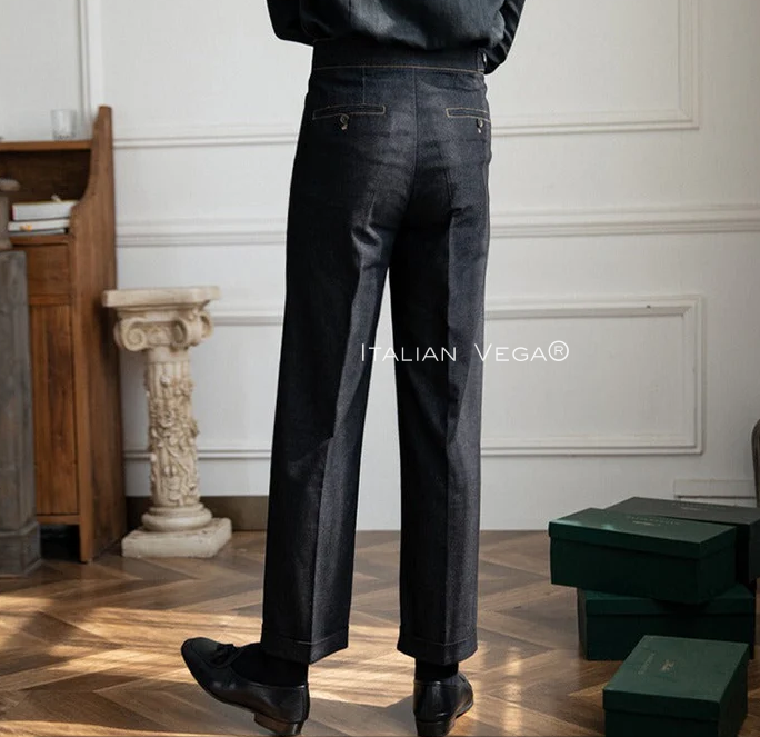 Space Blue Denim Veteran Gurkha Trouser Pants for Men by Italian Vega® (Limited Edition)