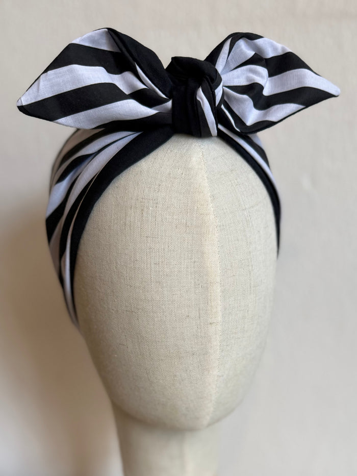 Black & white striped Sleepy Hollow print headscarf bandana
