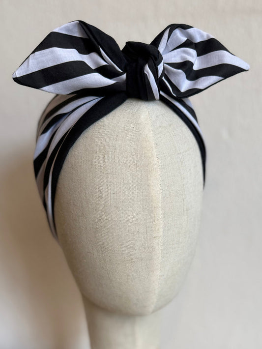 Black & white striped Sleepy Hollow print headscarf bandana