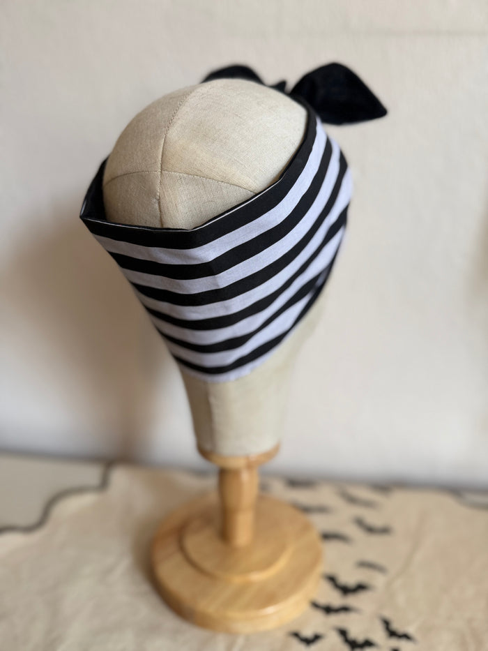 Black & white striped Sleepy Hollow print headscarf bandana