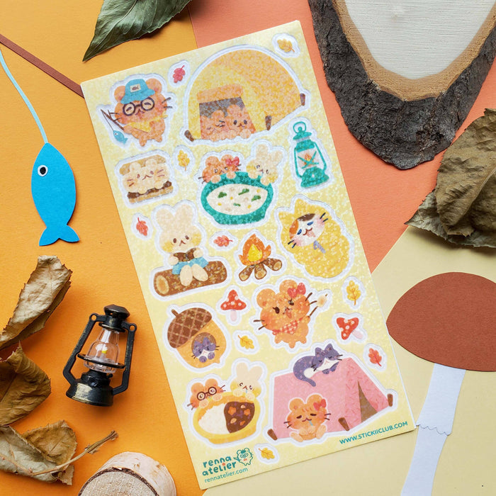 Sticker Sheet Kawaii Animals Camping