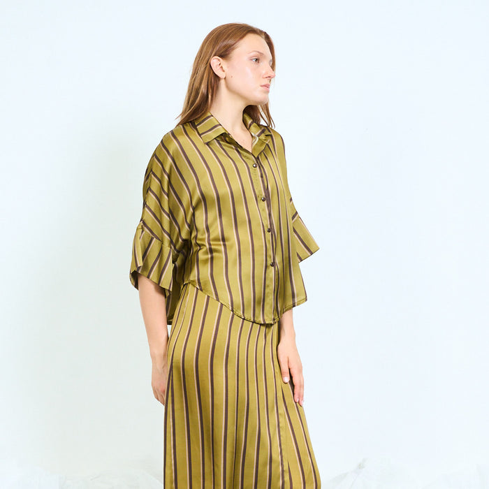Striped cropped blouse with tie-side detail wholesale