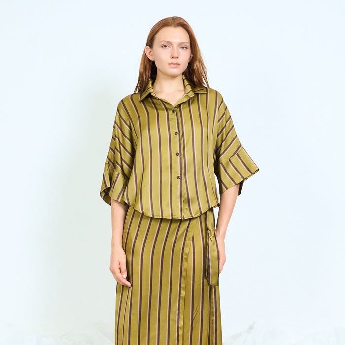 Striped cropped blouse with tie-side detail wholesale