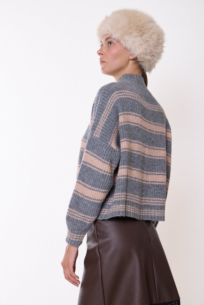 Striped half-zip stand-collar knit sweater wholesale