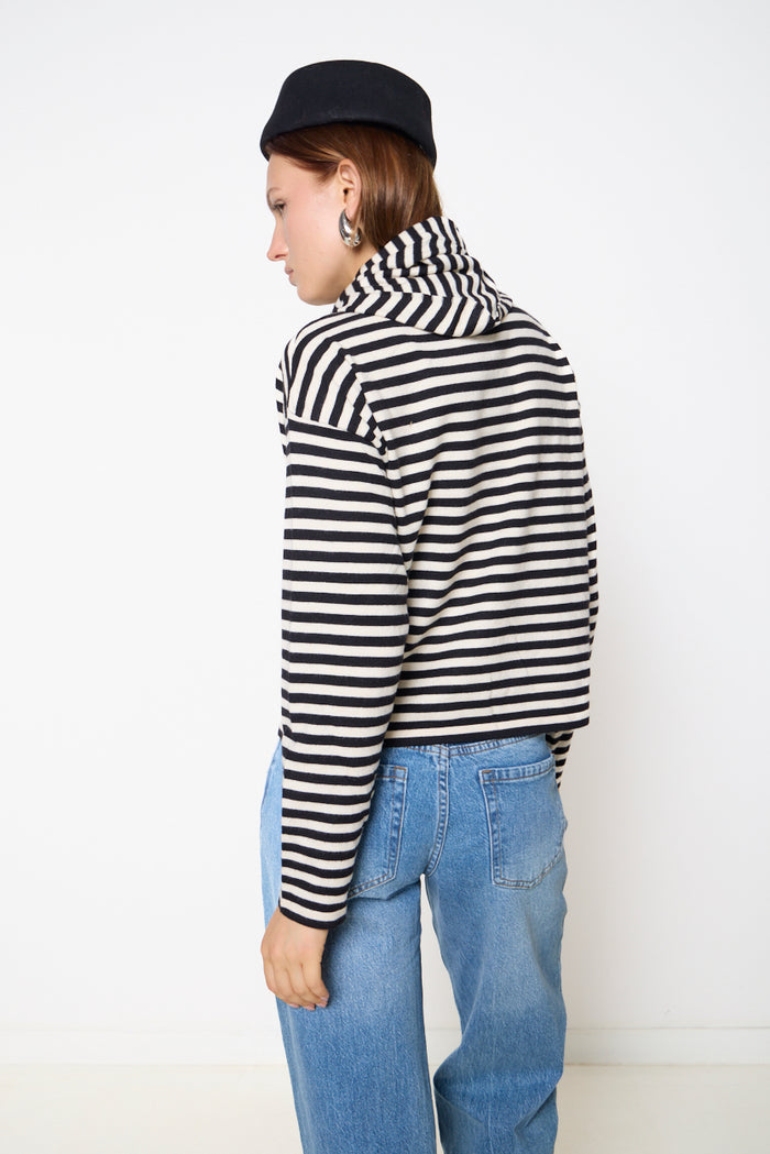 Striped knit top with attached scarf detail wholesale