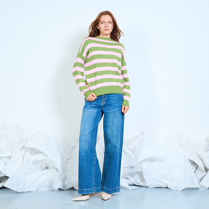Striped ribbed knit sweater with long sleeves wholesale