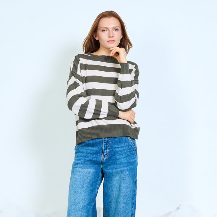 Striped ribbed knit sweater with long sleeves wholesale
