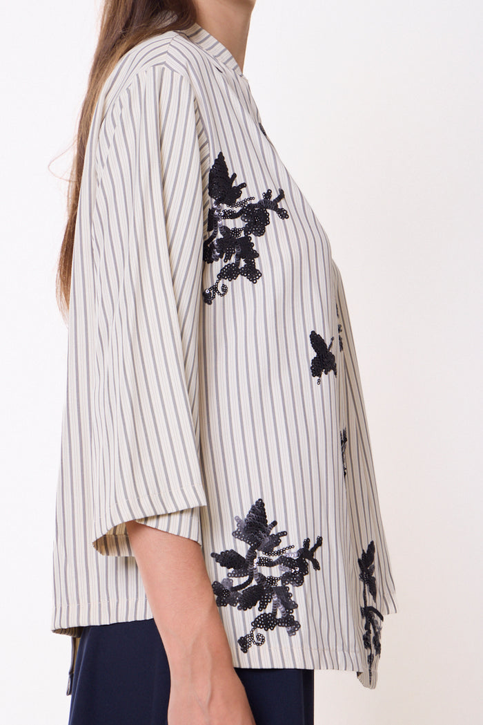 Striped shirt with lace appliqué details wholesale