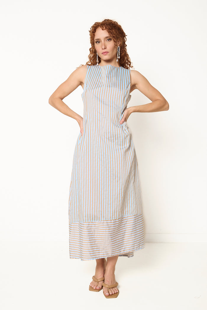 Striped sleeveless midi dress wholesale