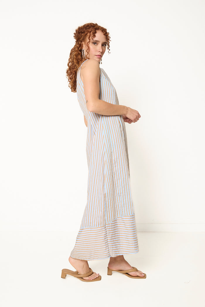Striped sleeveless midi dress wholesale