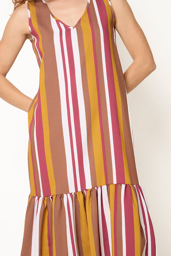 Striped tiered midi dress wholesale