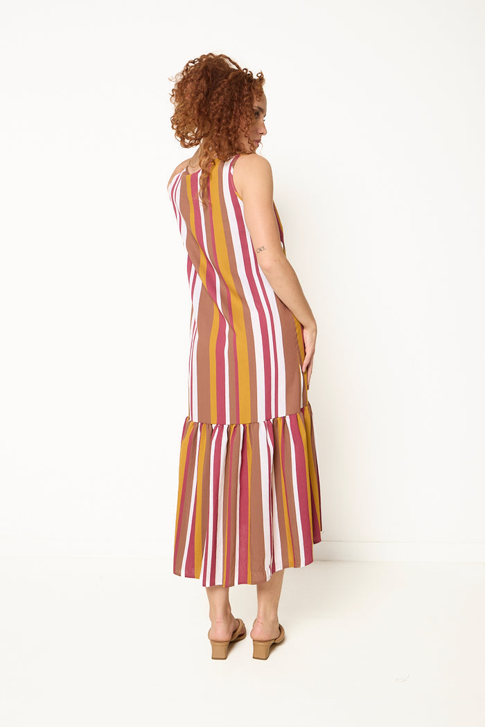 Striped tiered midi dress wholesale