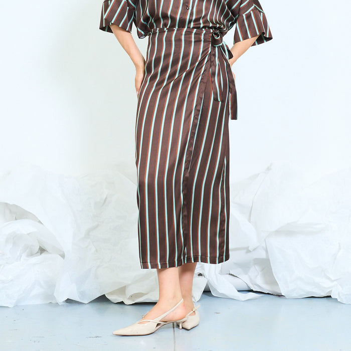 Striped wrap midi skirt with side tie fastening wholesale