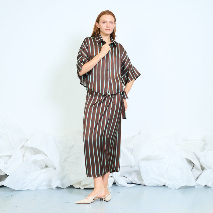 Striped wrap midi skirt with side tie fastening wholesale