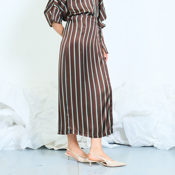 Striped wrap midi skirt with side tie fastening wholesale