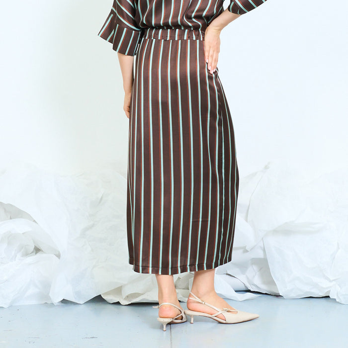 Striped wrap midi skirt with side tie fastening wholesale