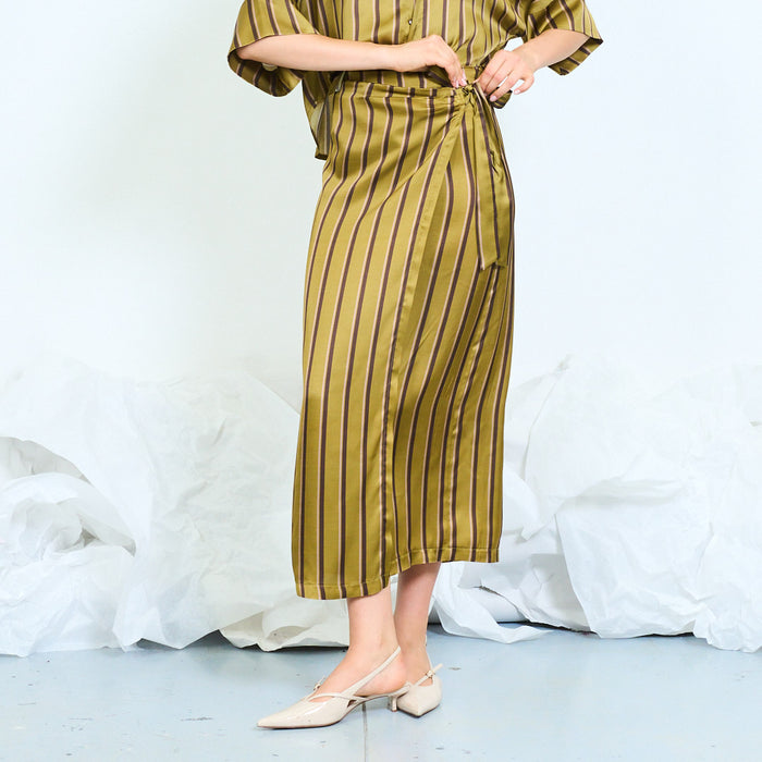 Striped wrap midi skirt with side tie fastening wholesale