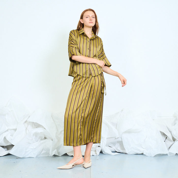 Striped wrap midi skirt with side tie fastening wholesale