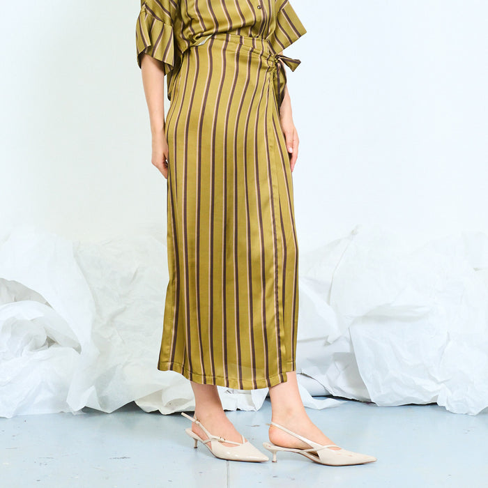 Striped wrap midi skirt with side tie fastening wholesale