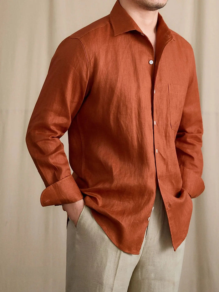 Summer Breathable Linen One-Piece Collar Men's Shirt Brabion