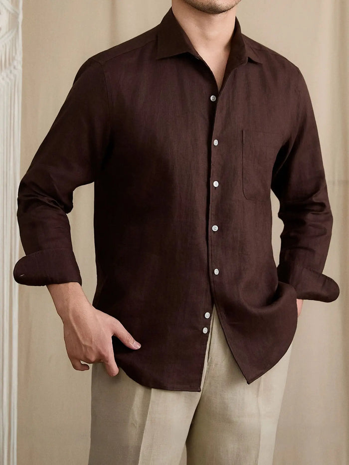 Summer Breathable Linen One-Piece Collar Men's Shirt Brabion