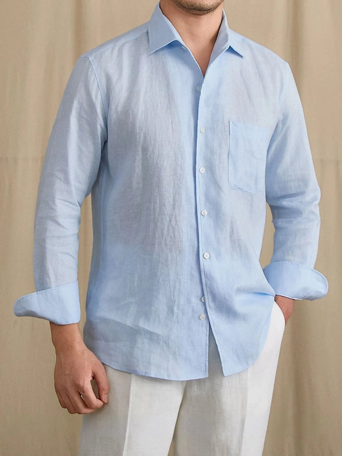 Summer Breathable Linen One-Piece Collar Men's Shirt Brabion