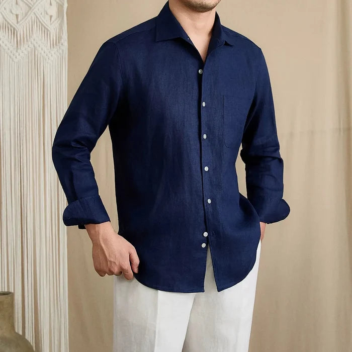 Summer Breathable 100% Linen One-Piece Collar Men's Shirt