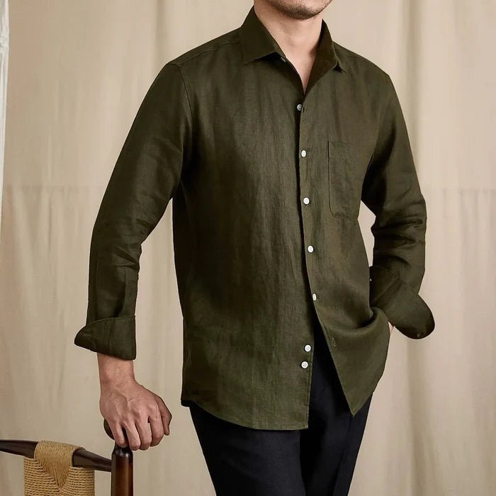 Summer Breathable 100% Linen One-Piece Collar Men's Shirt