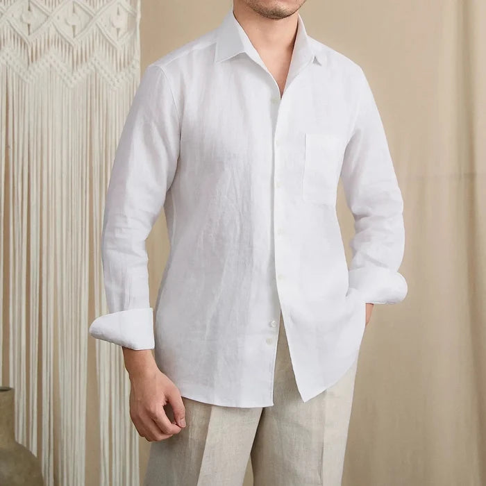 Summer Breathable 100% Linen One-Piece Collar Men's Shirt
