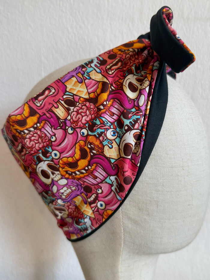 Summerween horror ice cream print headscarf bandana