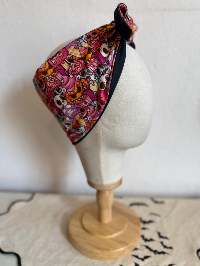 Summerween horror ice cream print headscarf bandana