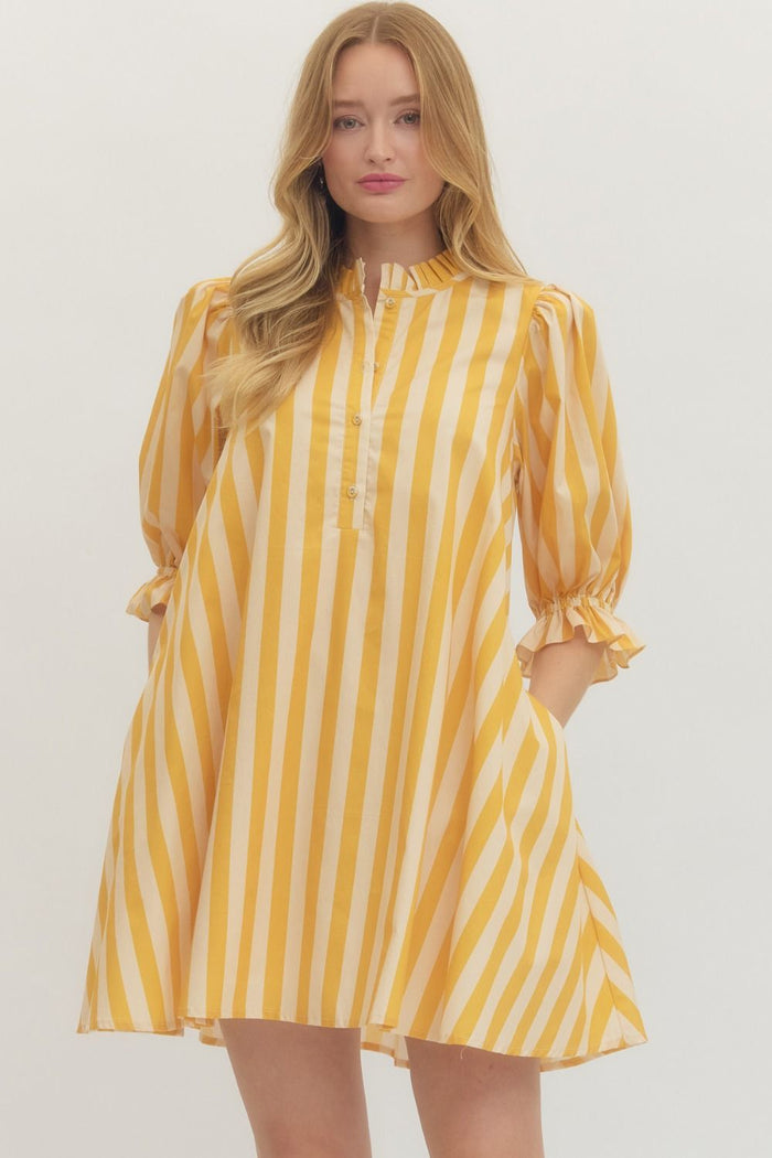 Sunshine Stripe Puff Sleeve Dress 💛