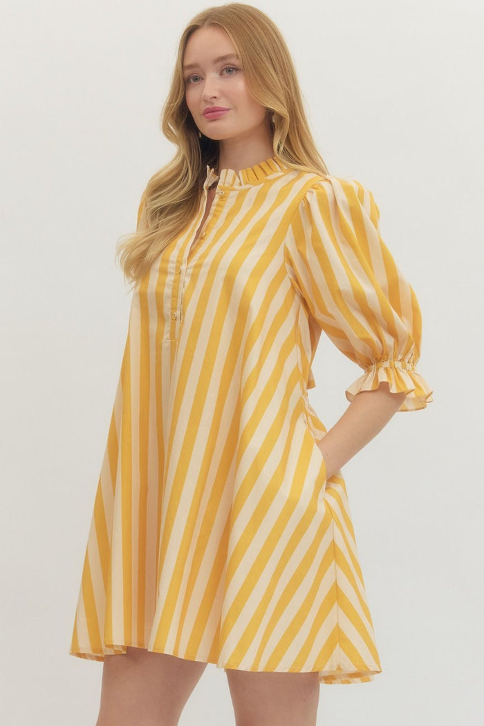 Sunshine Stripe Puff Sleeve Dress 💛