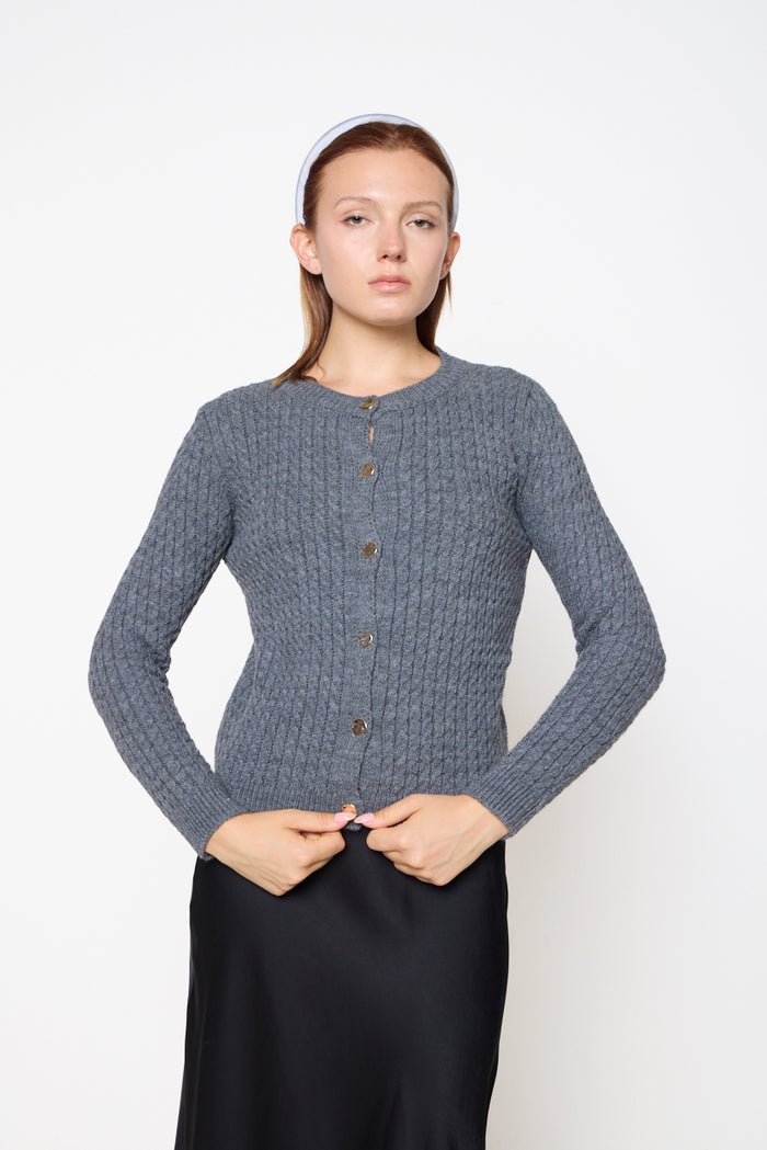 Textured cable-knit button-front cardigan wholesale
