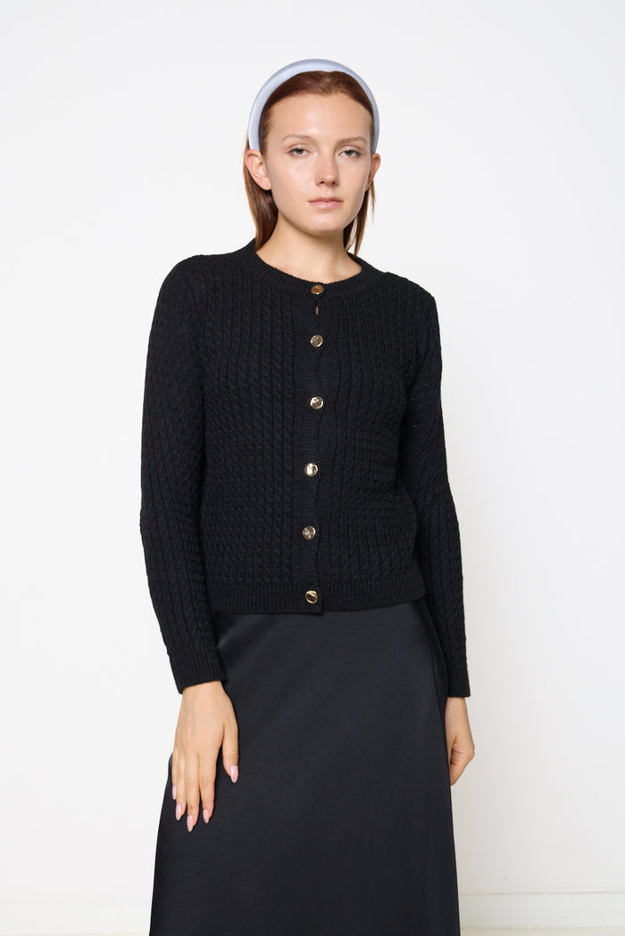 Textured cable-knit button-front cardigan wholesale