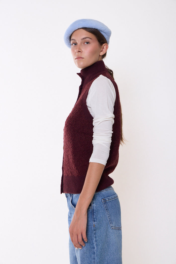 Textured high-neck button-front knitted vest wholesale