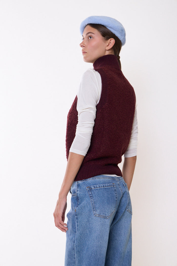 Textured high-neck button-front knitted vest wholesale