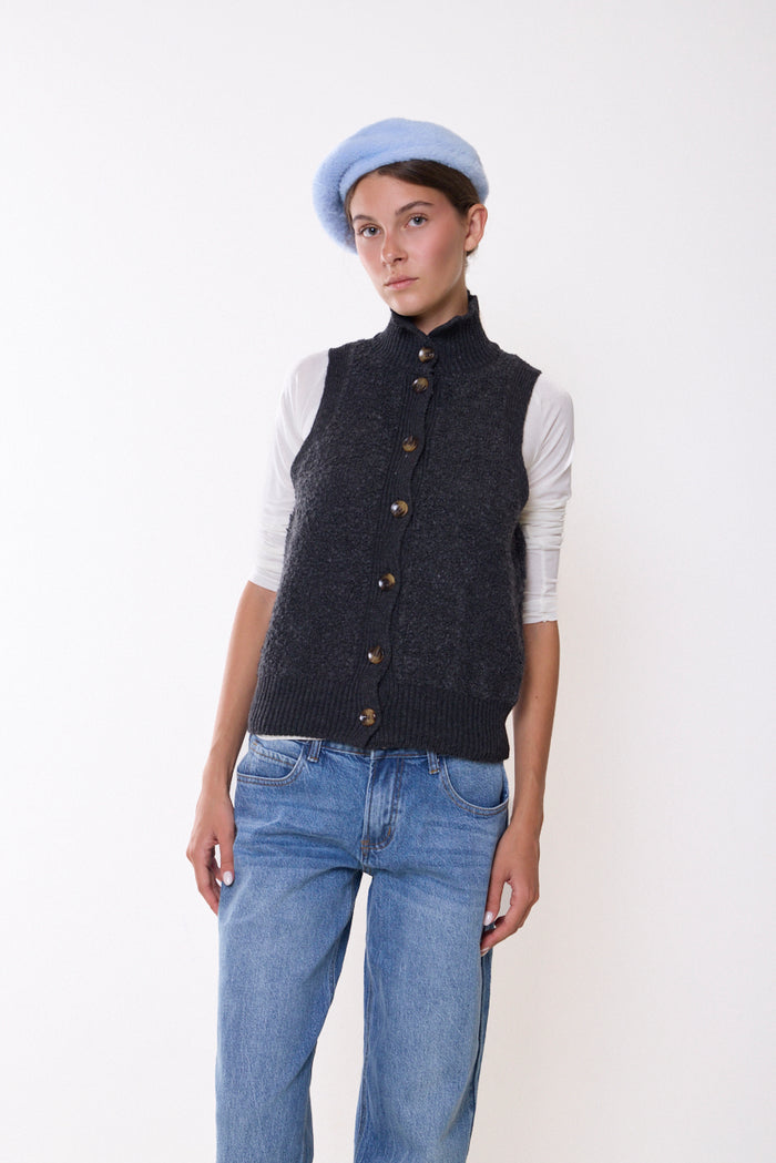 Textured high-neck button-front knitted vest wholesale