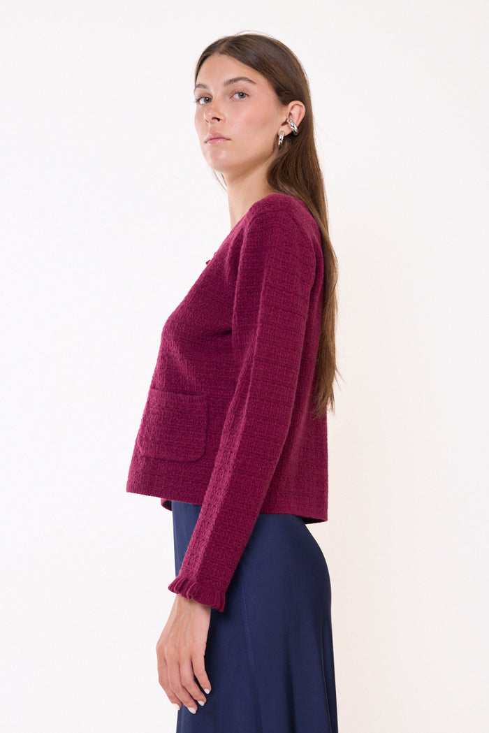 Textured knit cardigan with frog closures and patch pockets wholesale