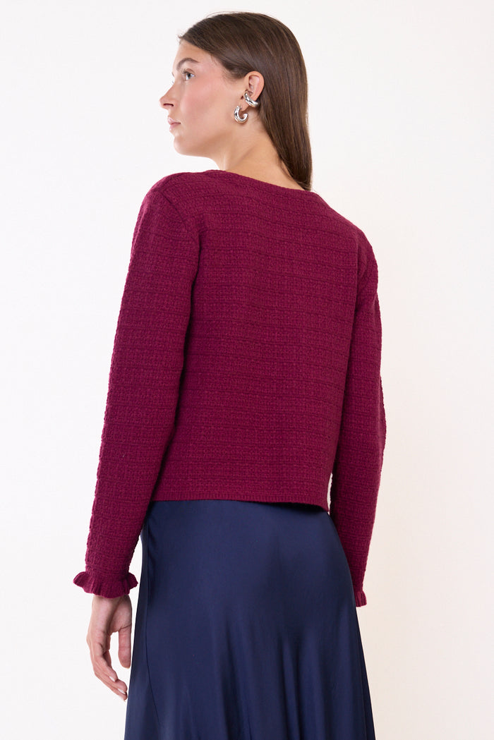 Textured knit cardigan with frog closures and patch pockets wholesale
