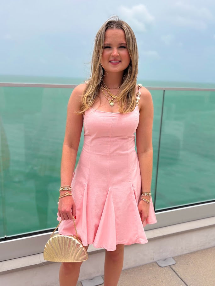 pink dress with beaded straps