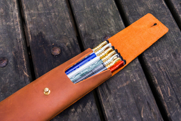 The Charcoal Leather Pencil Case for Blackwing Pencils - Crazy Horse Tan