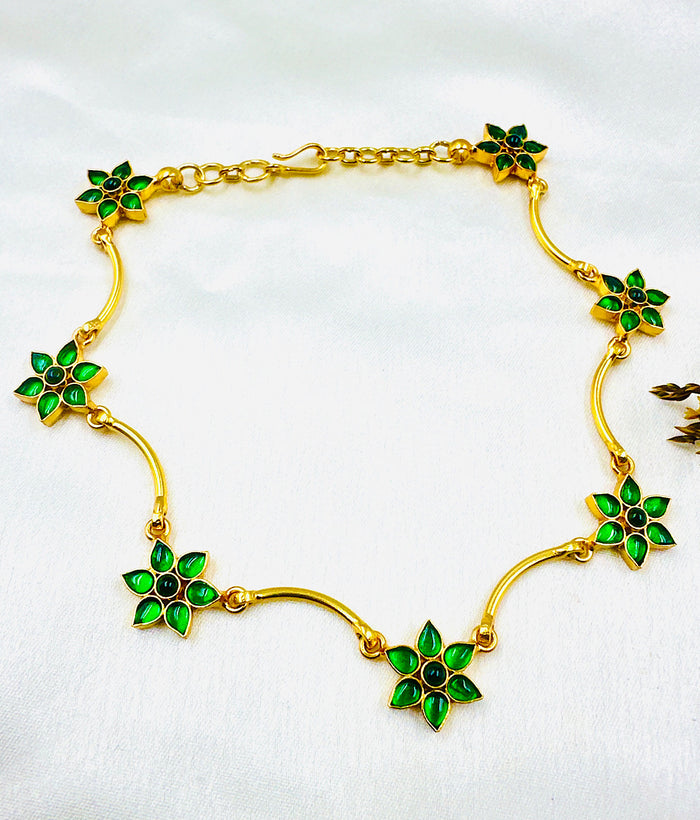 The Flowery Silver Necklace (Green)